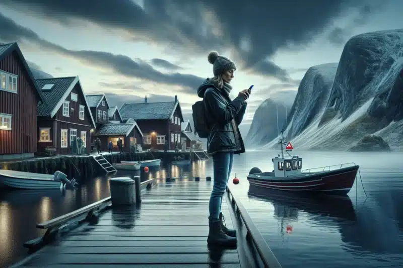People on a norwegian pier receive tsunami alerts on phones as satellites track waves