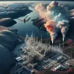 Satellite in orbit measuring co2 plume from norwegian industrial plant by a fjord